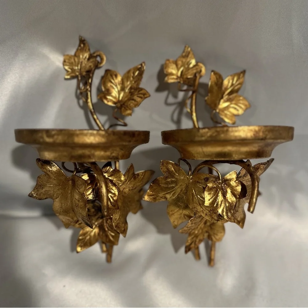 Vintage Gold Leaf Wall Sconce Set of 2-Italy